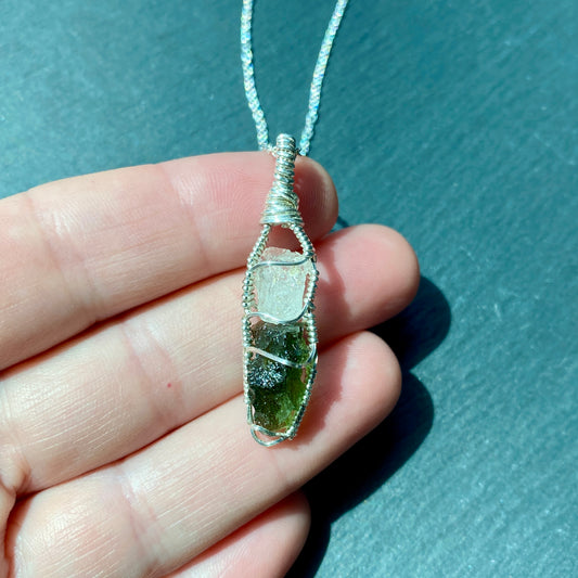 Phenakite and Moldavite Pendant