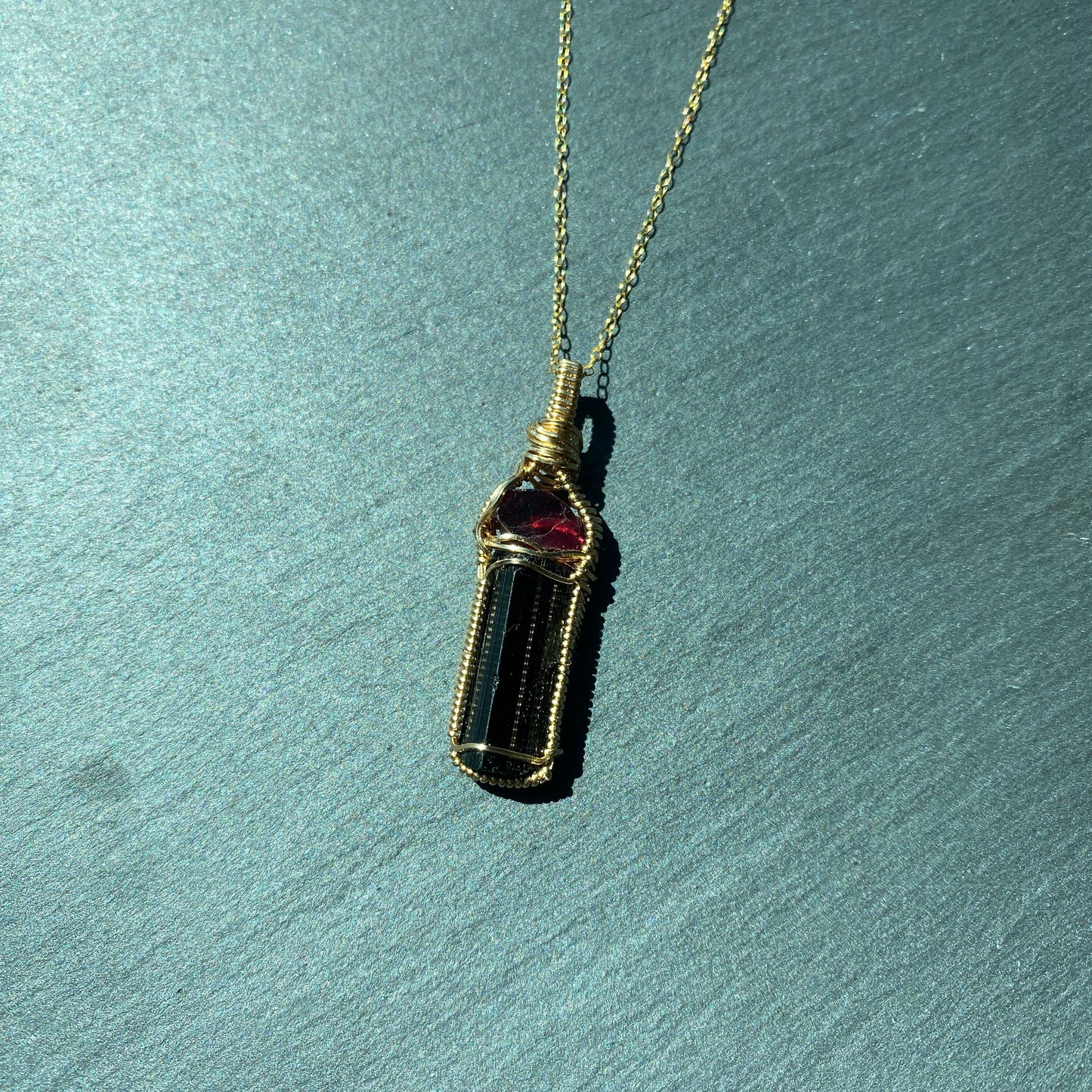Garnet and Black Tourmaline Crystal Pendant