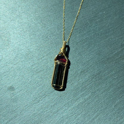 Garnet and Black Tourmaline Crystal Pendant