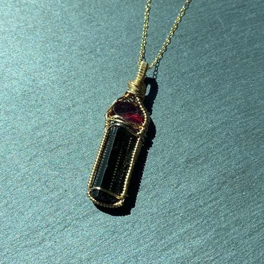 Garnet and Black Tourmaline Crystal Pendant