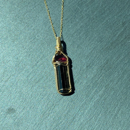 Garnet and Black Tourmaline Crystal Pendant