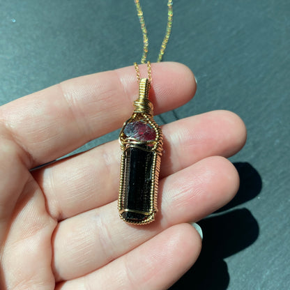 Garnet and Black Tourmaline Crystal Pendant