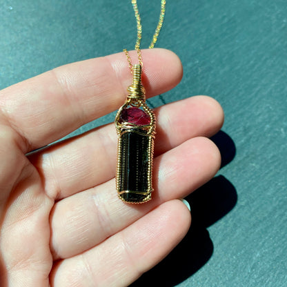 Garnet and Black Tourmaline Crystal Pendant