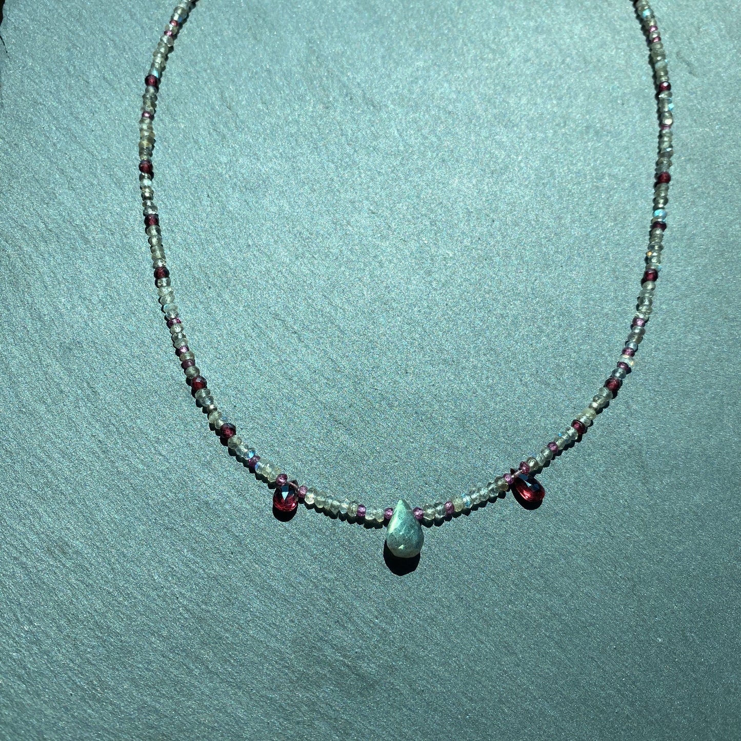 Magic Talisman: Labradorite and Garnet Gemstone Necklace
