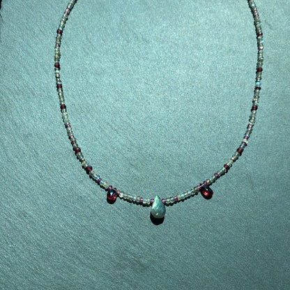 Magic Talisman: Labradorite and Garnet Gemstone Necklace
