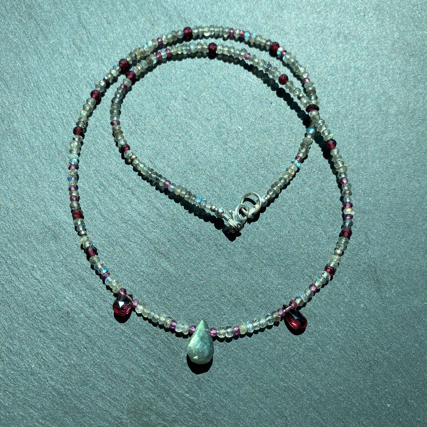 Magic Talisman: Labradorite and Garnet Gemstone Necklace
