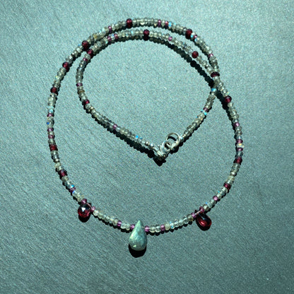 Magic Talisman: Labradorite and Garnet Gemstone Necklace
