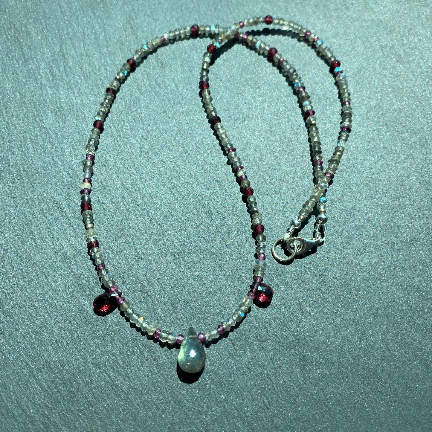 Magic Talisman: Labradorite and Garnet Gemstone Necklace