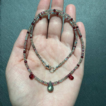 Magic Talisman: Labradorite and Garnet Gemstone Necklace