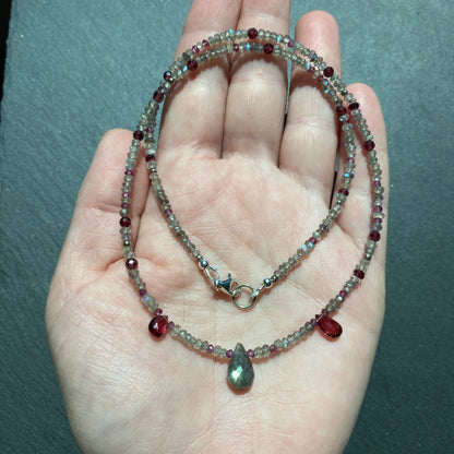 Magic Talisman: Labradorite and Garnet Gemstone Necklace