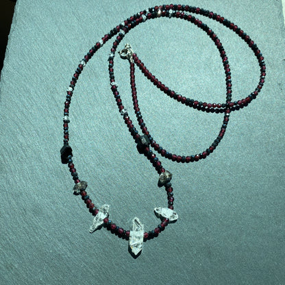 Magic Protection Talisman: Garnet, Black Tourmaline, Clear & Smoky Quartz Crystals and Spinel Gemstone Necklace