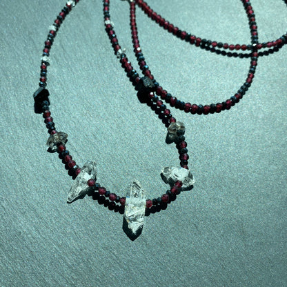 Magic Protection Talisman: Garnet, Black Tourmaline, Clear & Smoky Quartz Crystals and Spinel Gemstone Necklace
