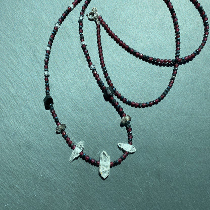 Magic Protection Talisman: Garnet, Black Tourmaline, Clear & Smoky Quartz Crystals and Spinel Gemstone Necklace