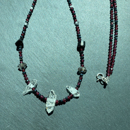Magic Protection Talisman: Garnet, Black Tourmaline, Clear & Smoky Quartz Crystals and Spinel Gemstone Necklace