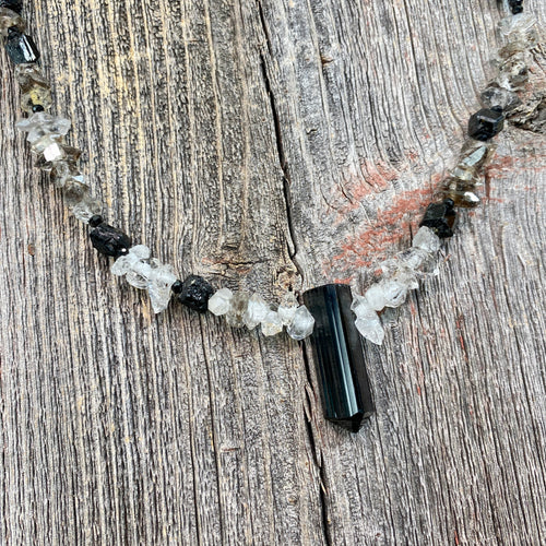Black Tourmaline and Quartz Crystal Necklace