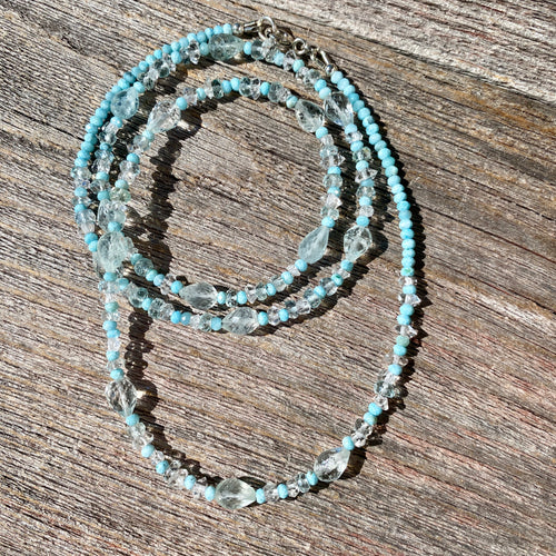 Aquamarine, Larimar and Quartz Crystal Necklace