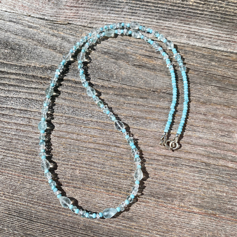Aquamarine, Larimar and Quartz Crystal Necklace