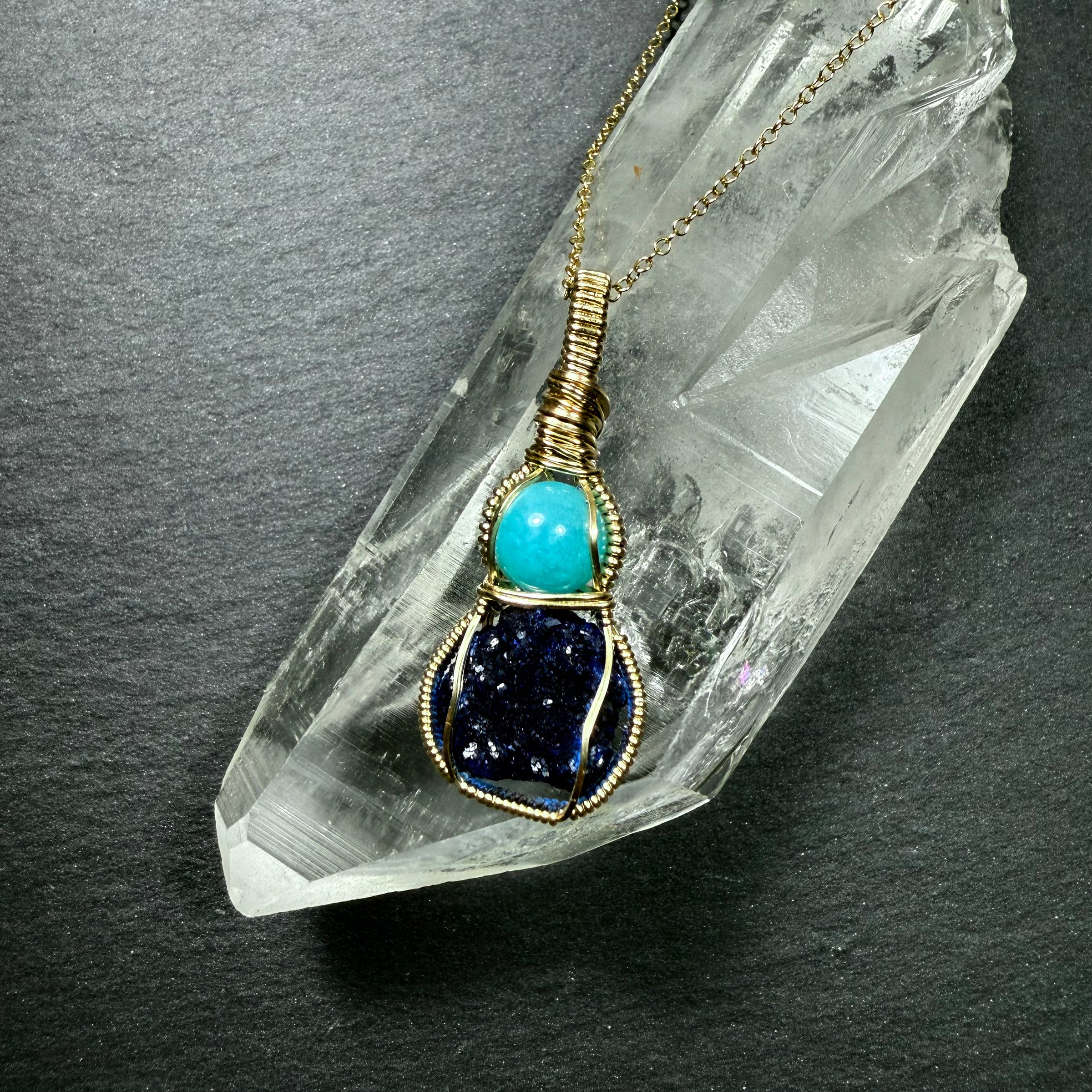 Amazonite and Azurite Crystal Pendant