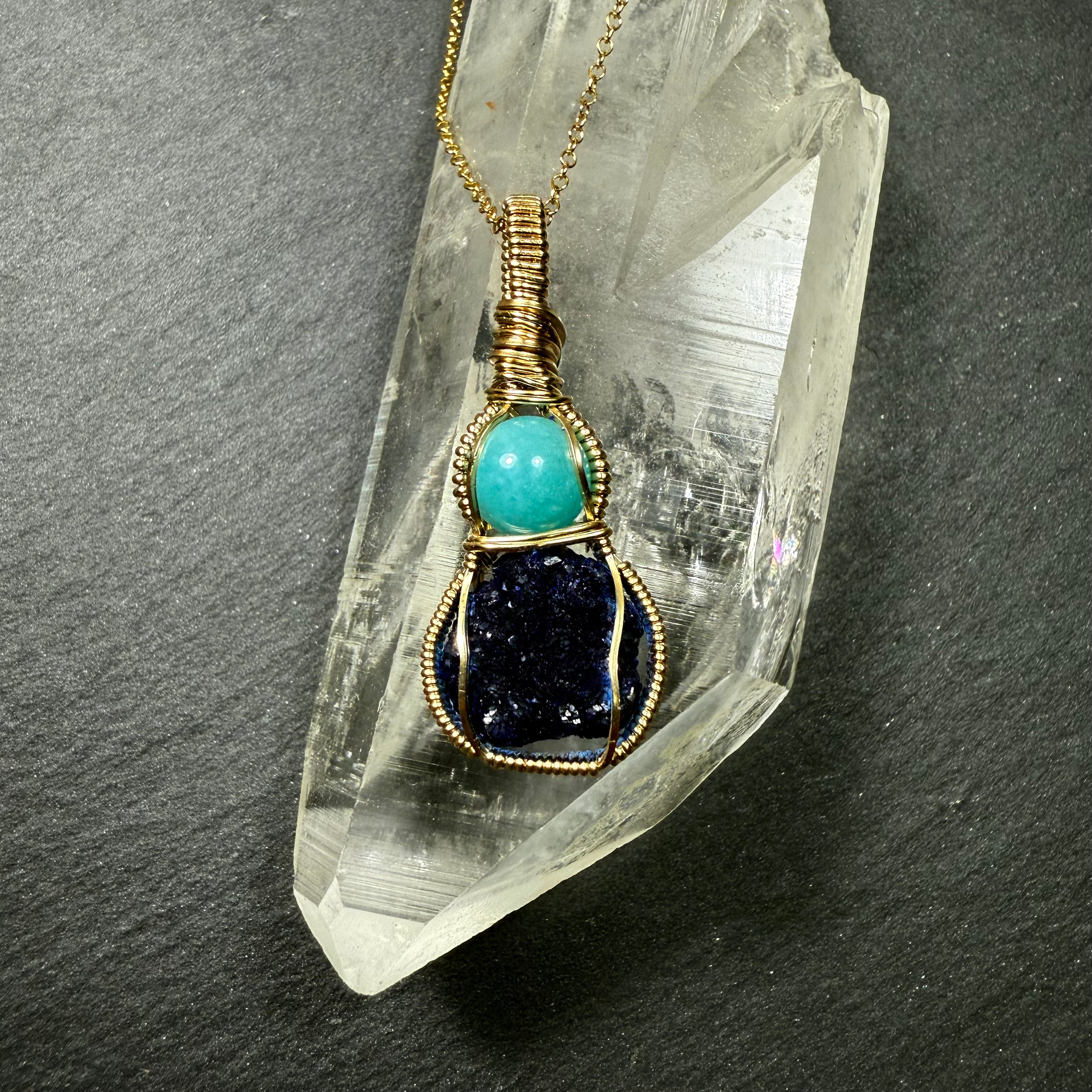Amazonite and Azurite Crystal Pendant