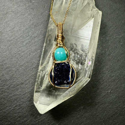 Amazonite and Azurite Crystal Pendant