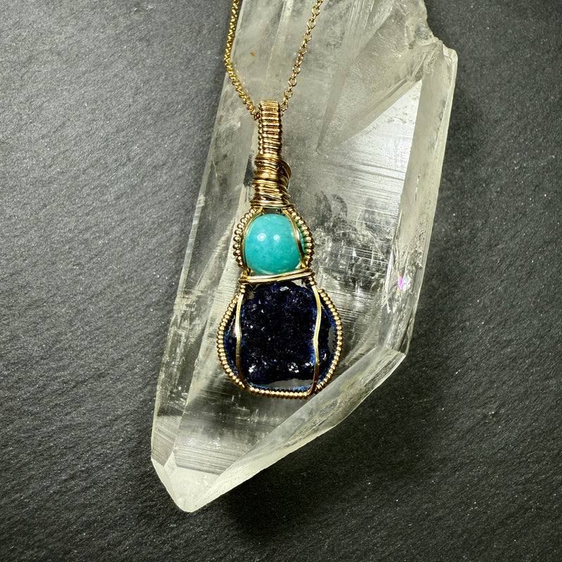 Amazonite and Azurite Crystal Pendant