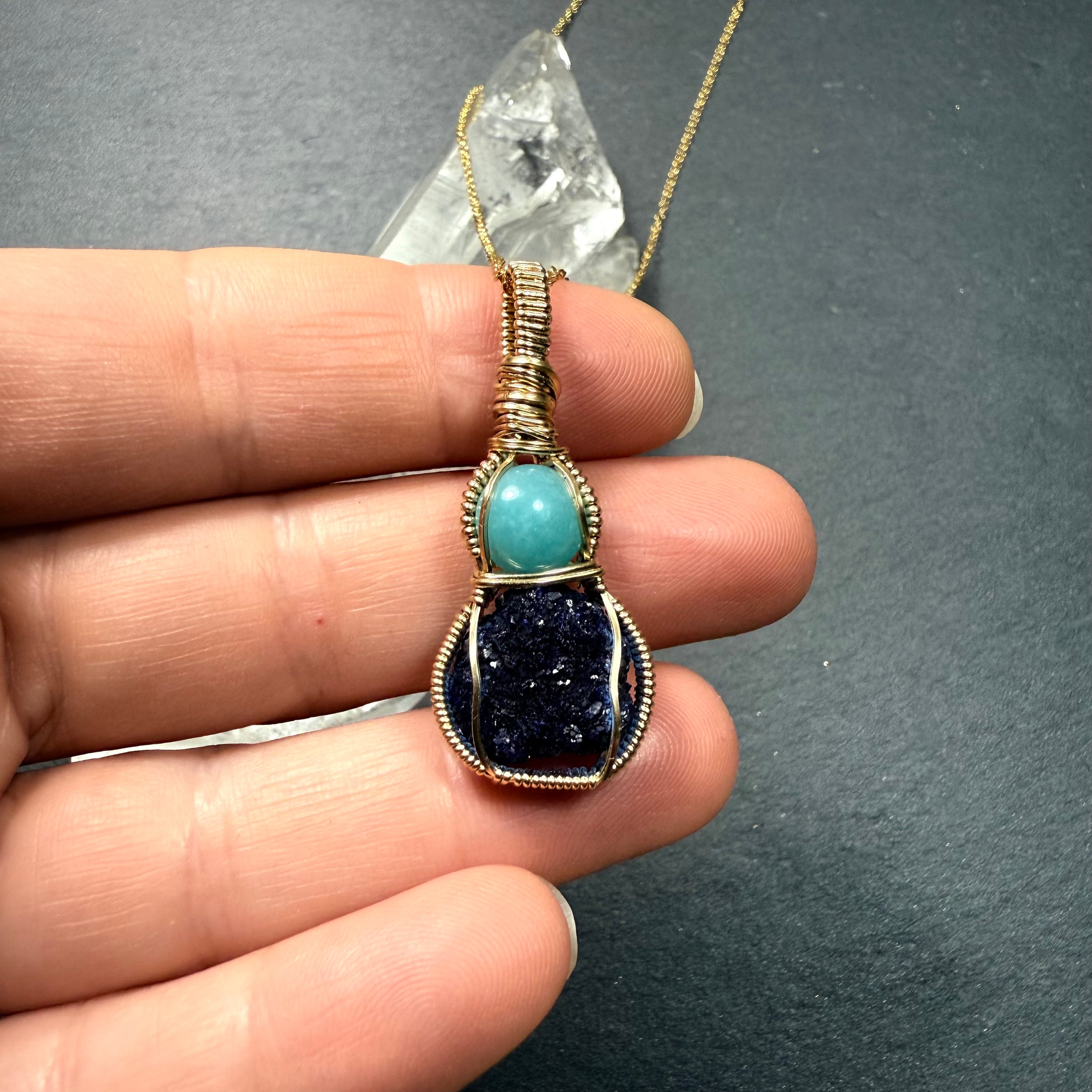 Amazonite and Azurite Crystal Pendant