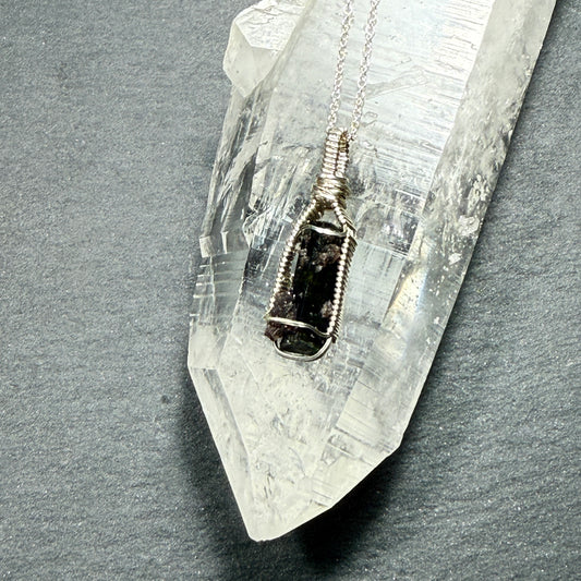 Green Tourmaline with Lepidolite Crystal Pendant
