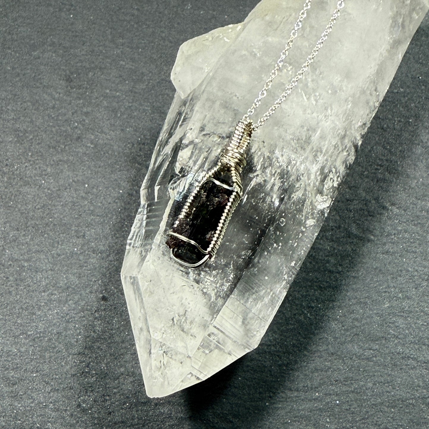 Green Tourmaline with Lepidolite Crystal Pendant