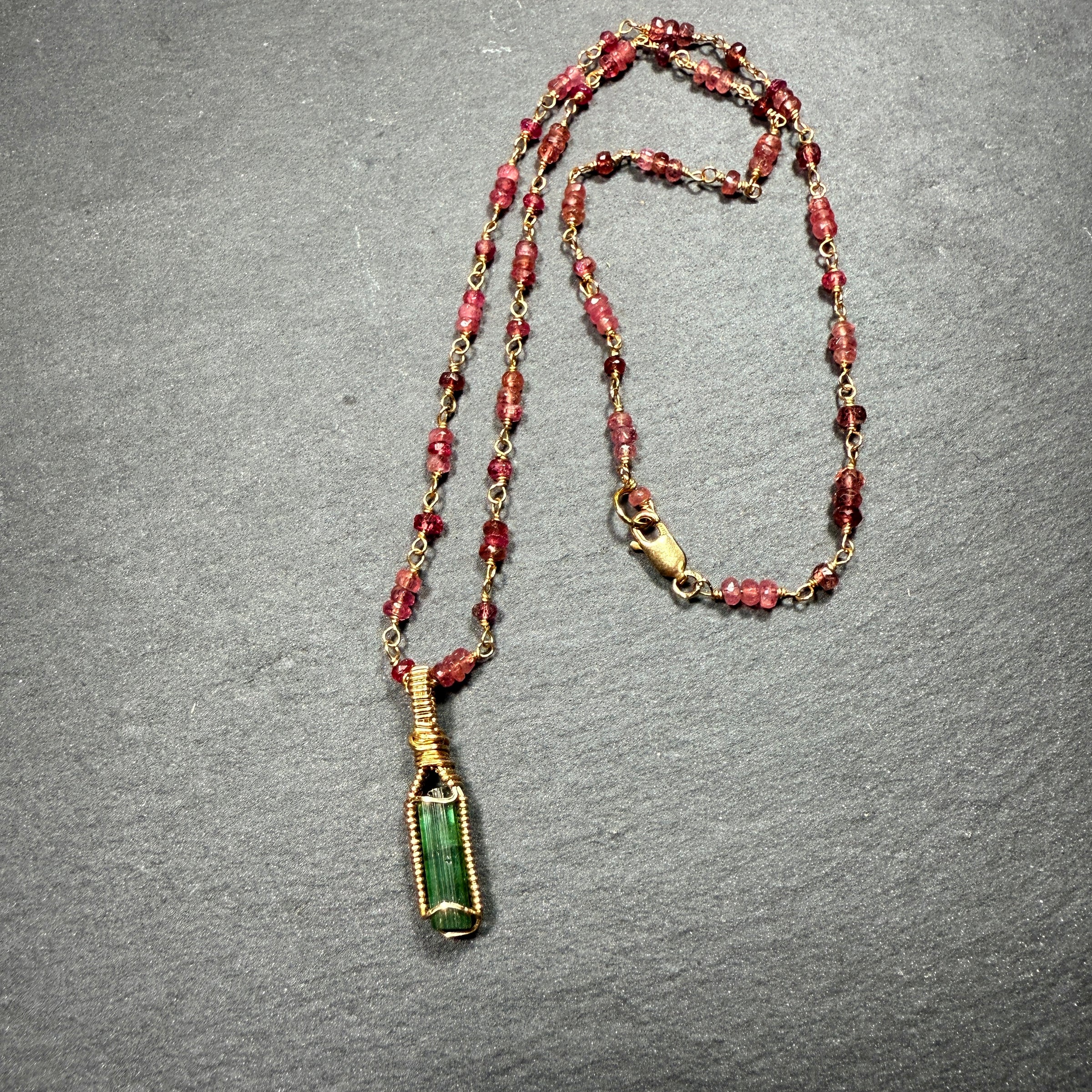 Green and Pink Tourmaline 14k Gold Filled Handmade Pendant and Necklace