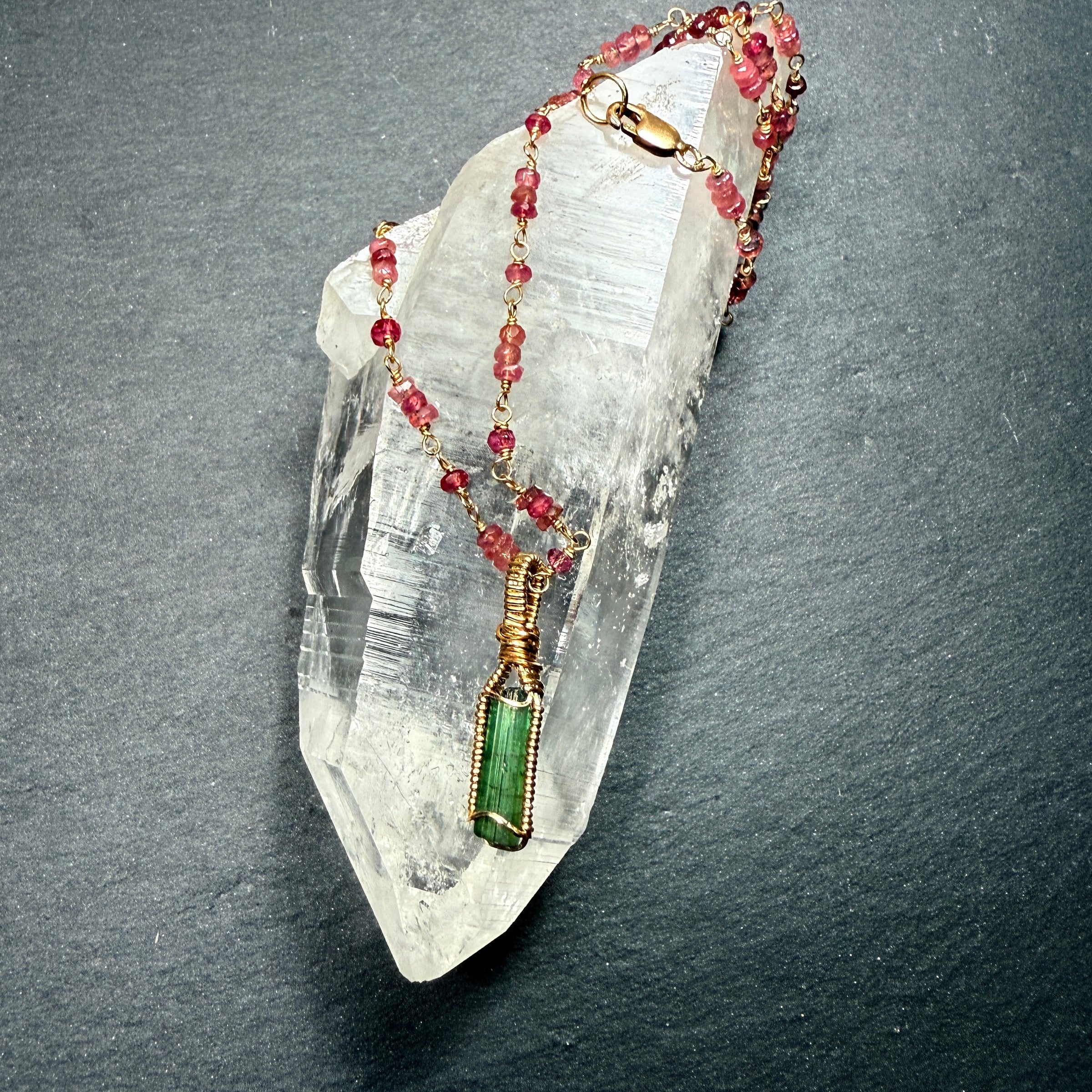 Green and Pink Tourmaline 14k Gold Filled Handmade Pendant and Necklace