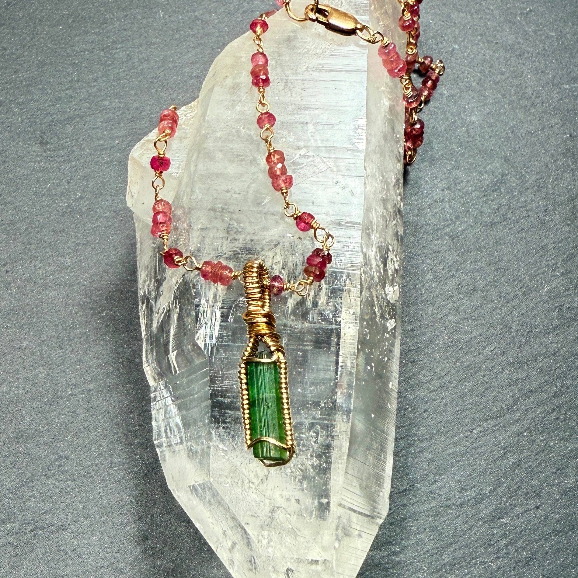Green and Pink Tourmaline 14k Gold Filled Handmade Pendant and Necklace