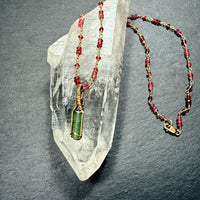 Green and Pink Tourmaline 14k Gold Filled Handmade Pendant and Necklace