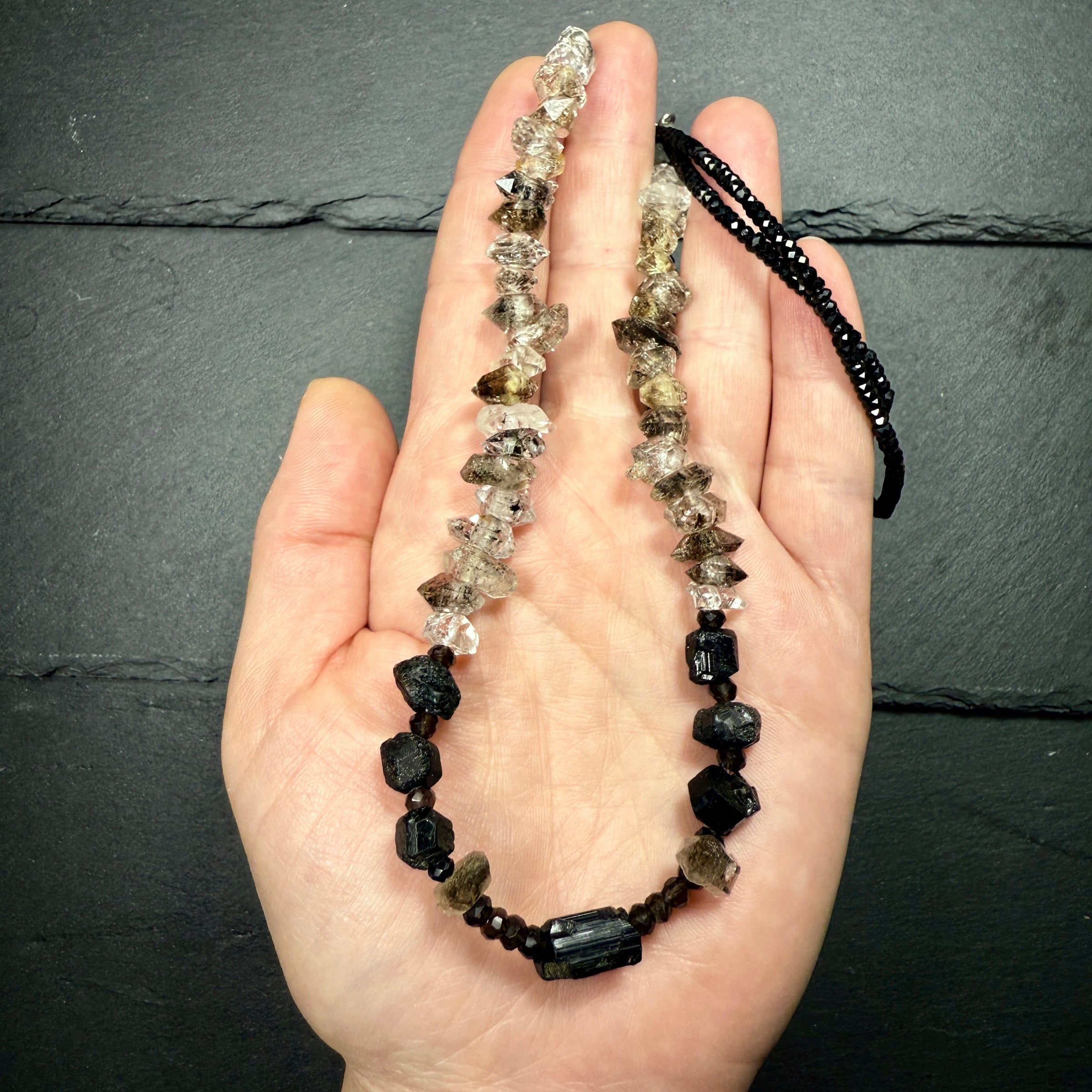 Protection Necklace: Black Tourmaline, Black Phantom Quartz, Smoky Quartz and Black Spinel