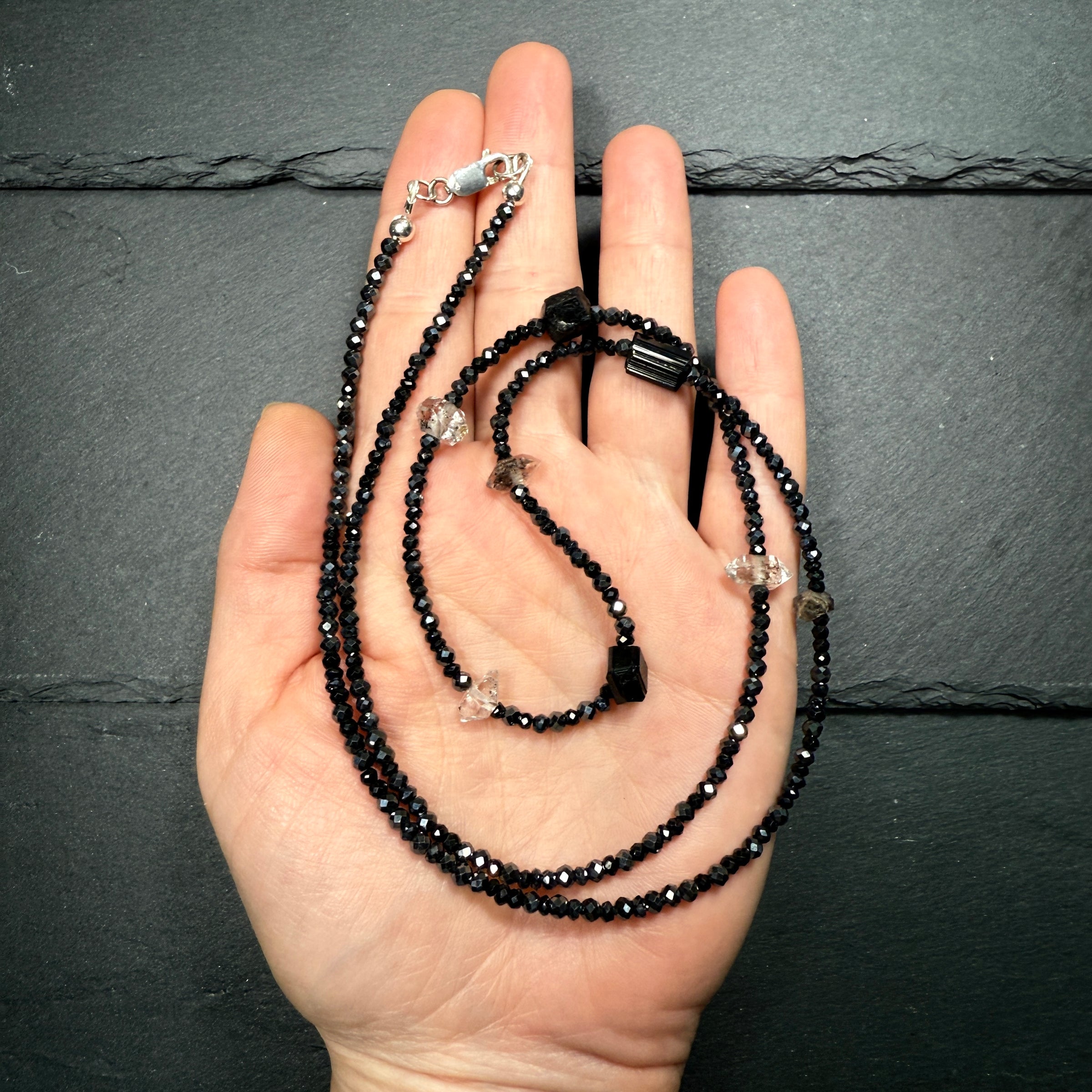 Protection Necklace: Black Tourmaline, Black Phantom Quartz, Black Spinel