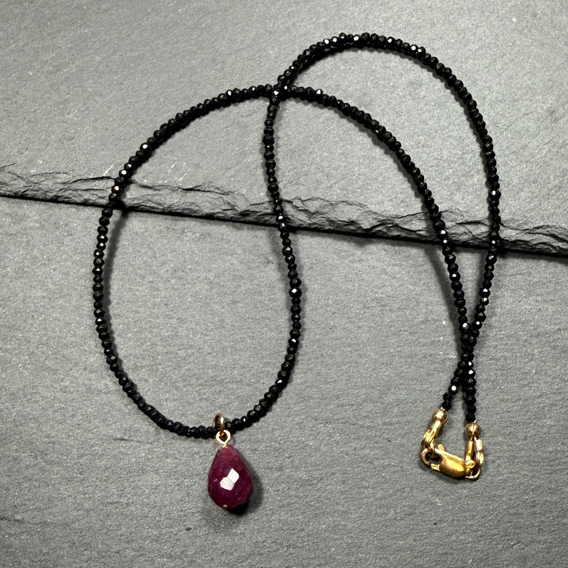 Ruby and Black Spinel Gemstone Necklace