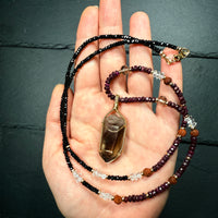 Protection Necklace Smoky Quartz, Ruby, Rudraksha
