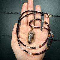 Protection Necklace Smoky Quartz, Ruby, Rudraksha