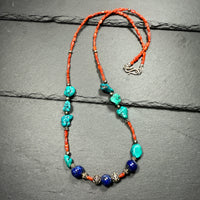 "The Summit of Sacred Wisdom" Necklace with Lapis Lazuli, Turquoise and Coral