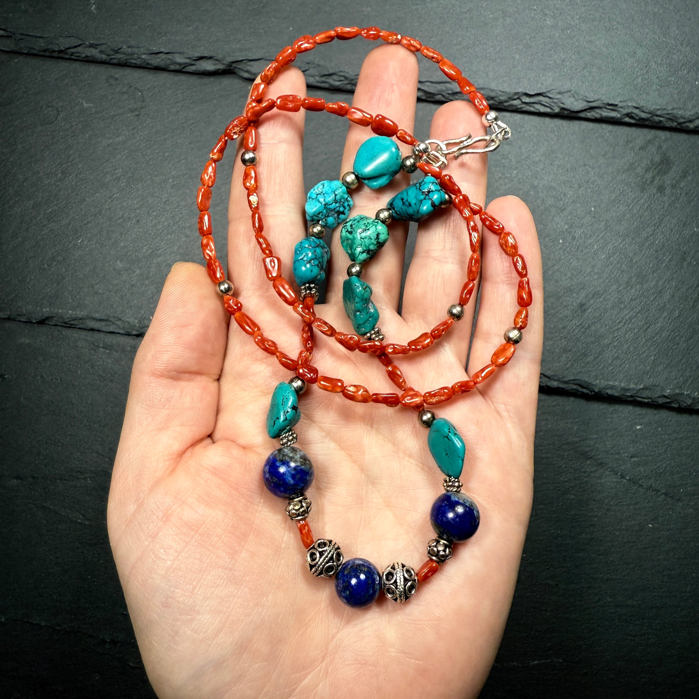 "The Summit of Sacred Wisdom" Necklace with Lapis Lazuli, Turquoise and Coral