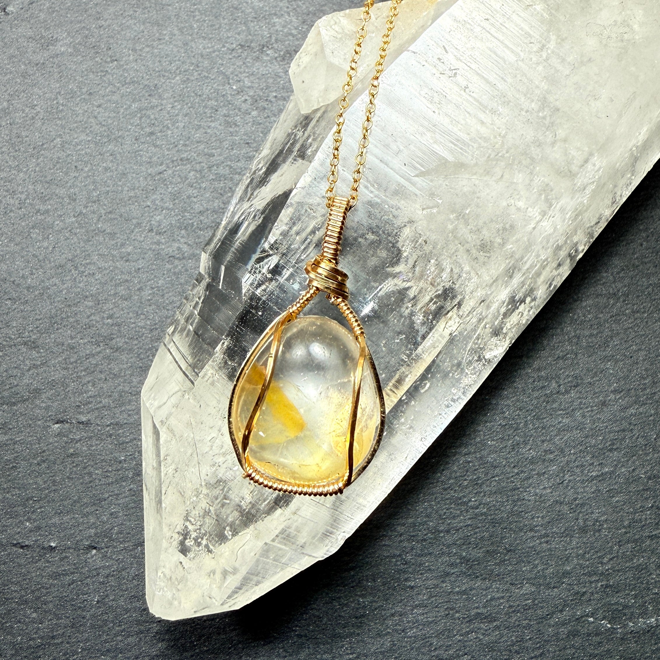 Golden Healer Quartz Crystal Pendant