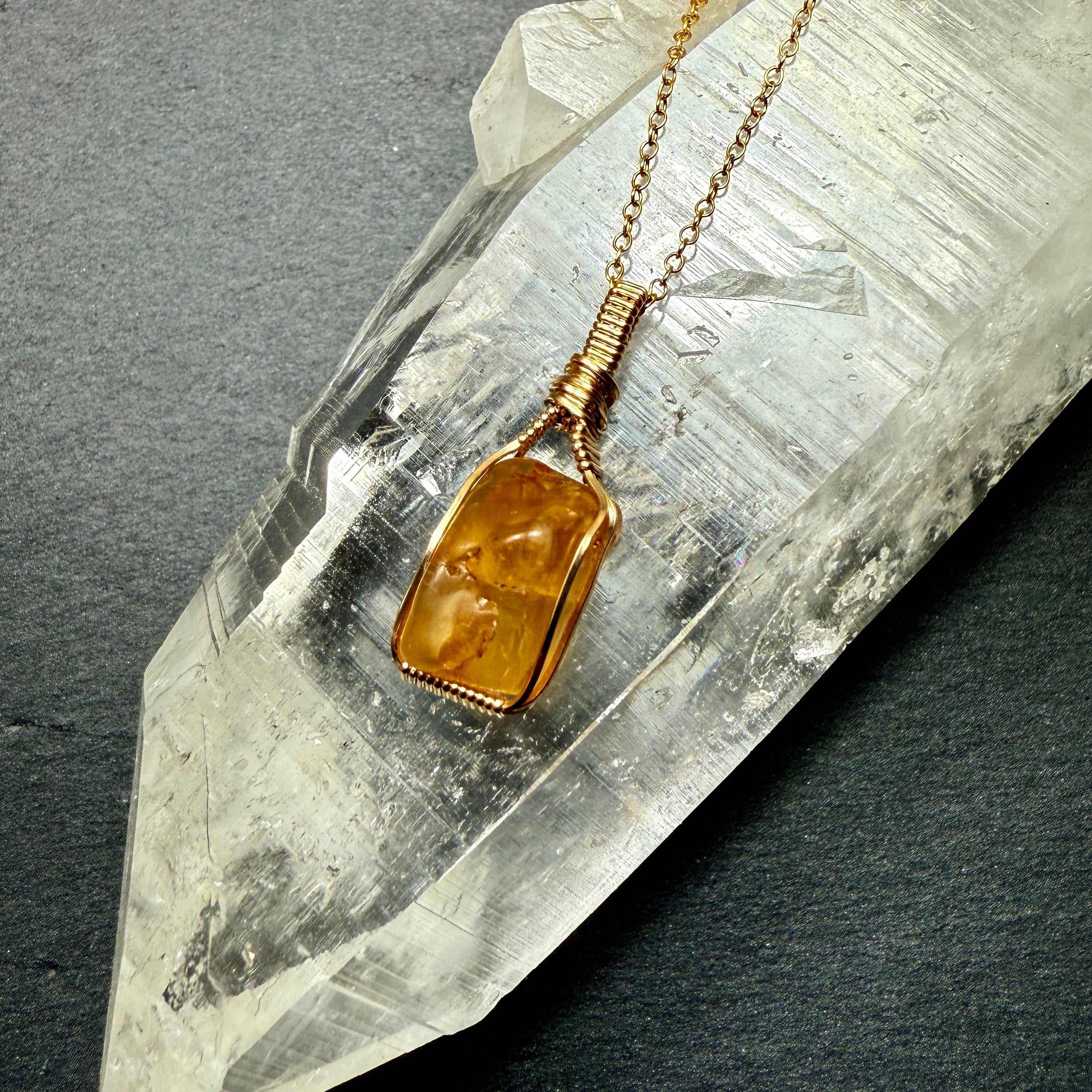 Imperial Golden Topaz Crystal Pendant
