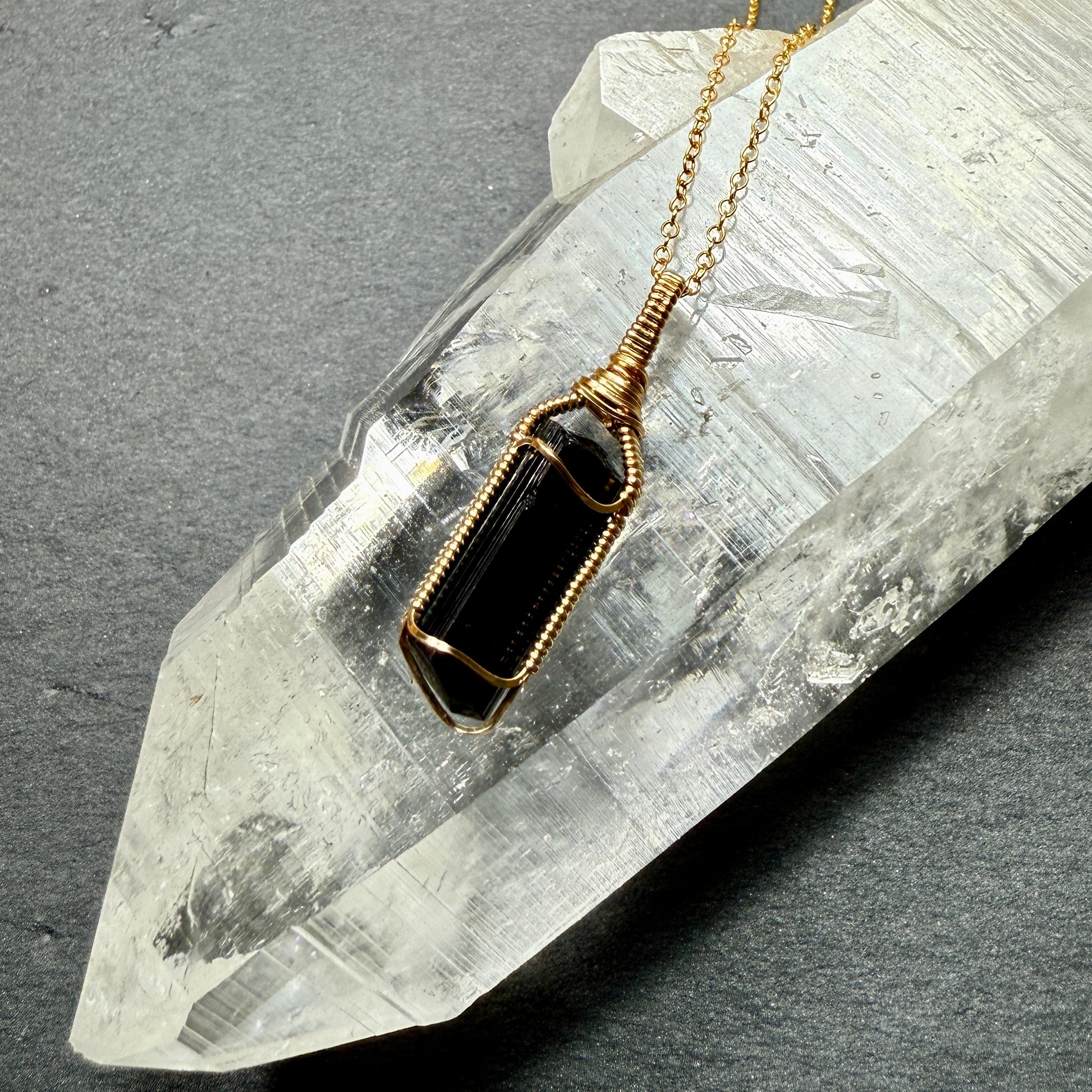 Black Tourmaline Crystal Pendant | Protection, Banish Negative Energy