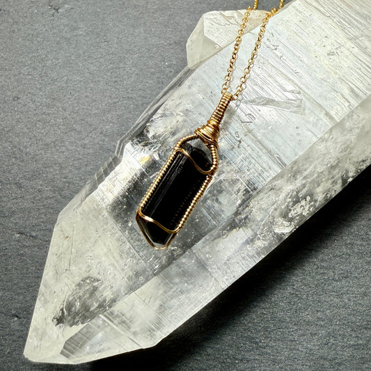 Black Tourmaline Crystal Pendant | Protection, Banish Negative Energy