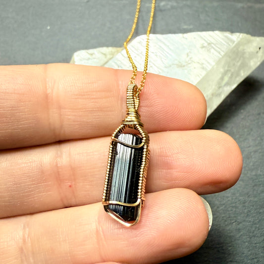 Black Tourmaline Crystal Pendant | Protection, Banish Negative Energy