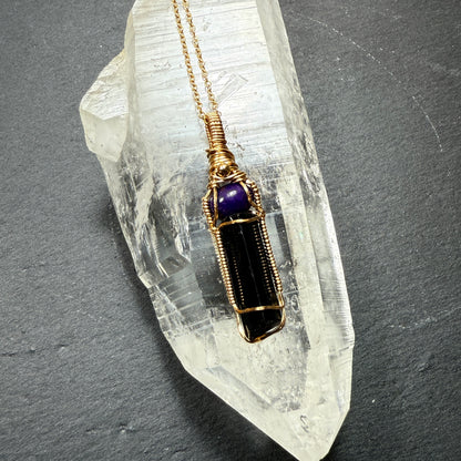 Sugilite & Black Tourmaline Crystal Pendant | Spiritual Protection