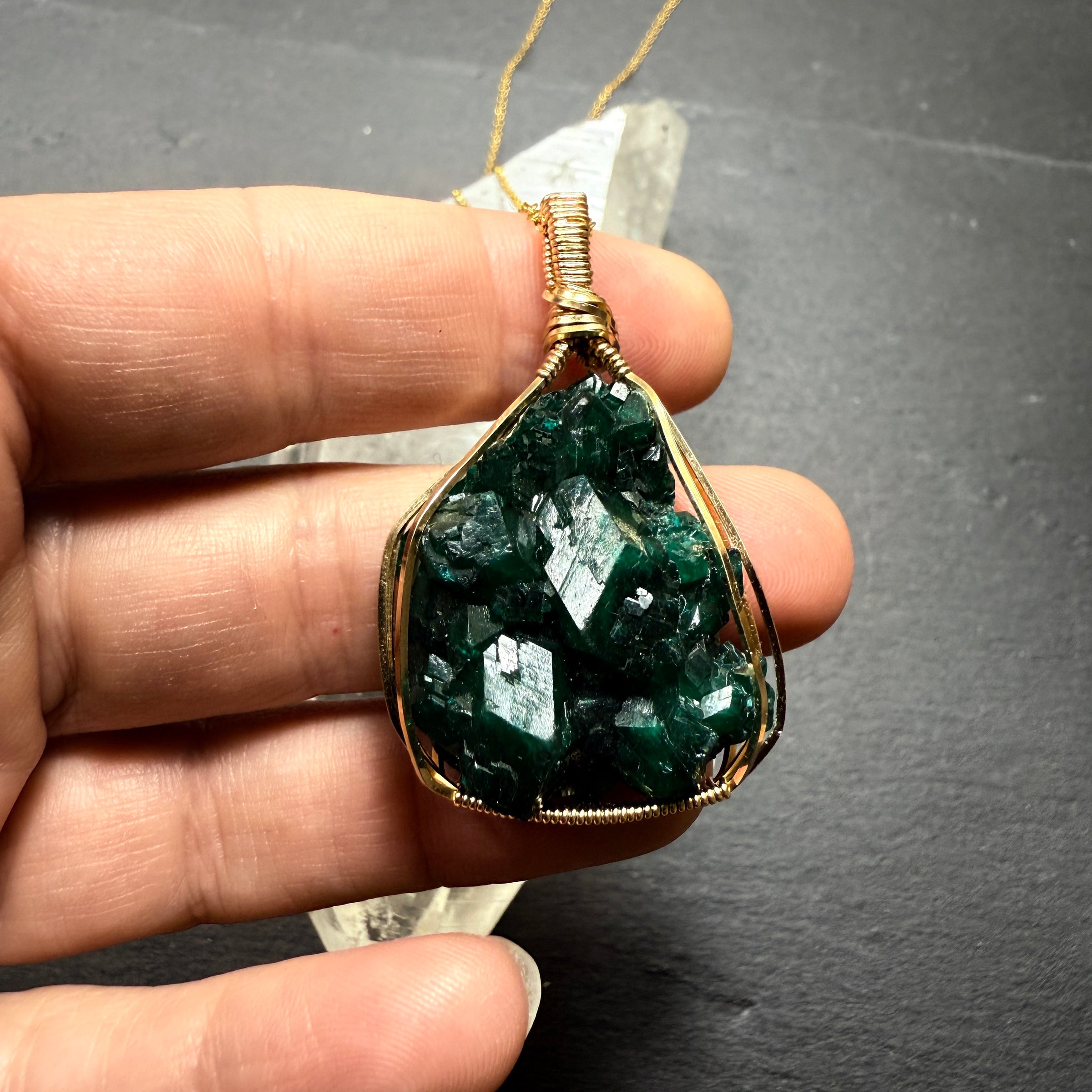 Dioptase Crystal Pendant