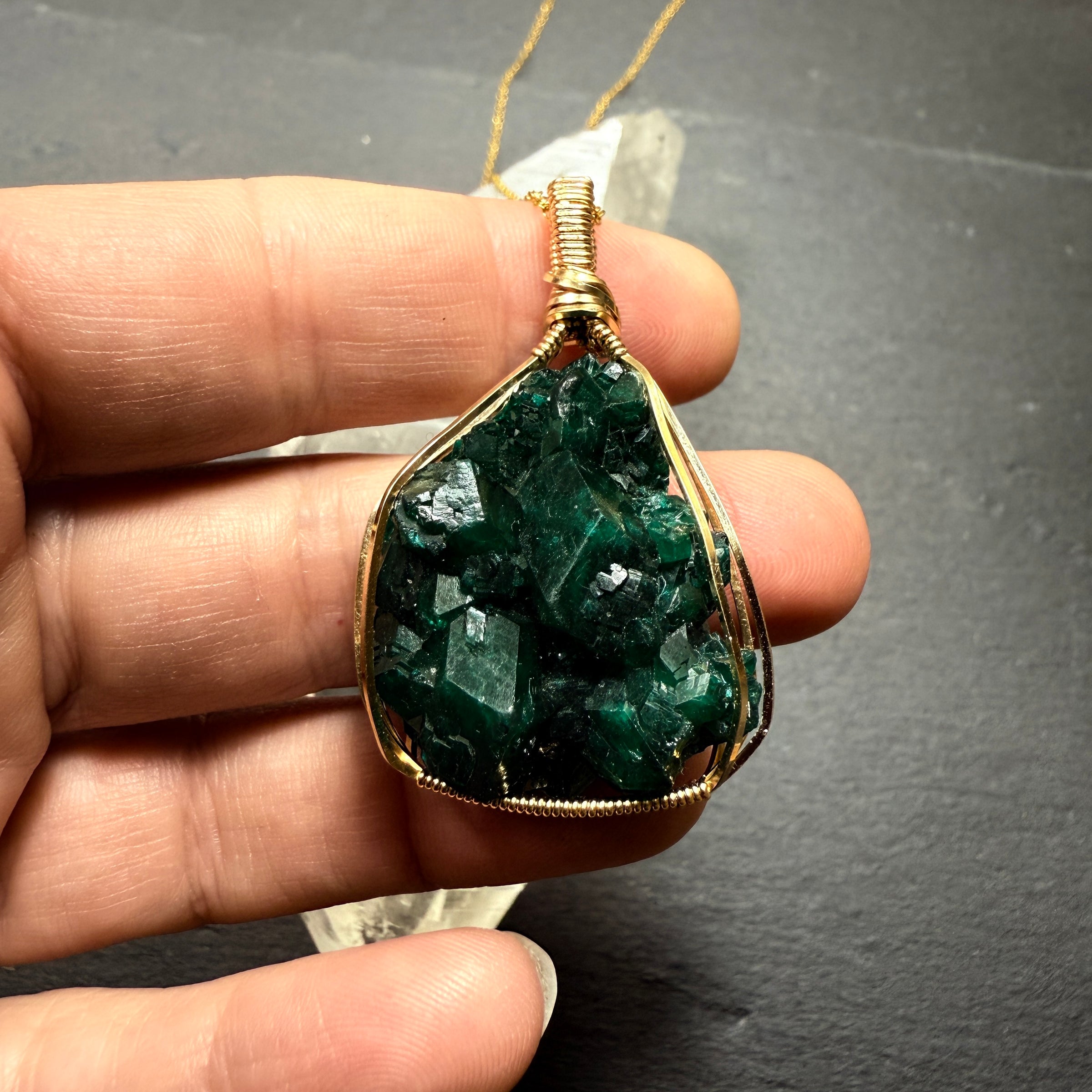 Dioptase Crystal Pendant