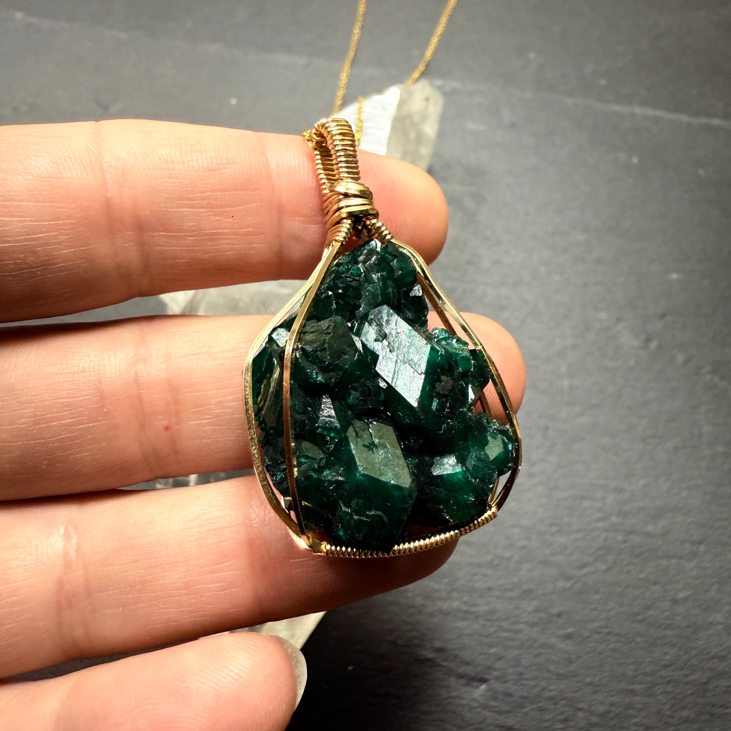 Dioptase Crystal Pendant