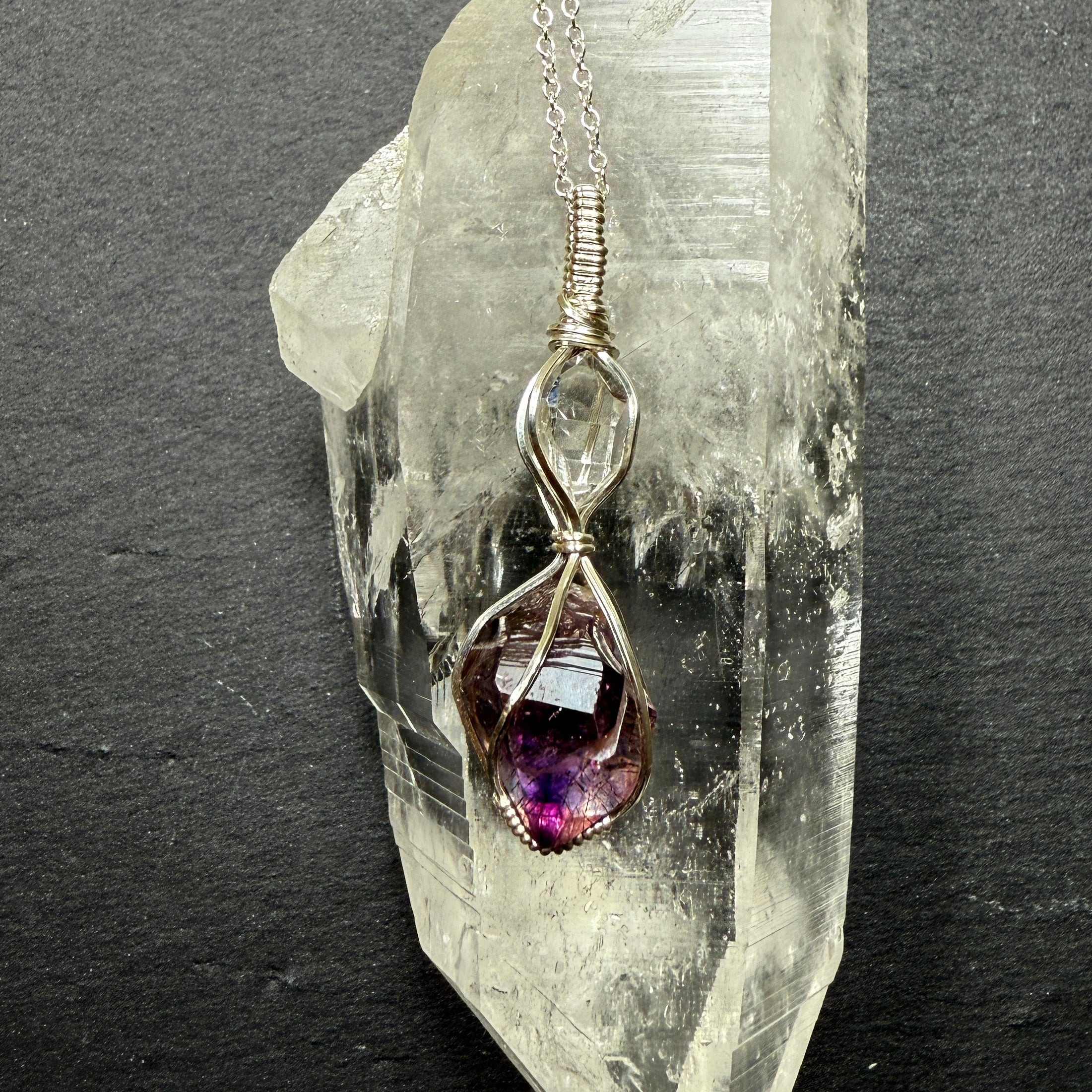Herkimer Diamond and Super 7 Quartz Crystal Pendant