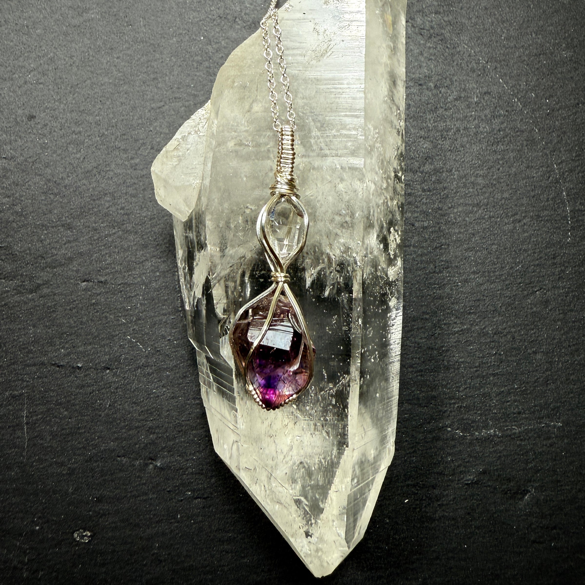 Herkimer Diamond and Super 7 Quartz Crystal Pendant